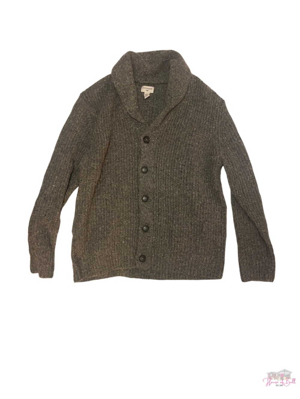 Dockers Men Large Speckled Gray Wool Blend Shawl Collar Cardigan Sweater Button